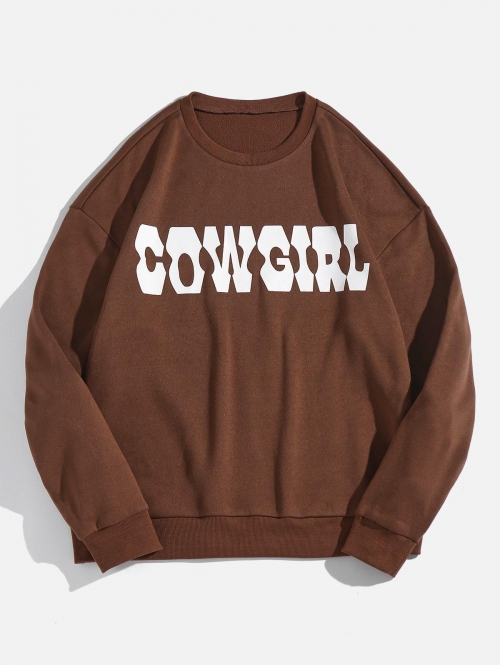 Women Hoodies ZAFUL Fleece Lined COWGIRL Graphic Drop Shoulder Sweatshirt Xl Deep coffee