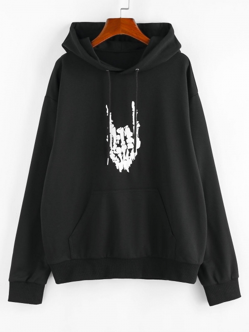 Women Hoodies ZAFUL Halloween Skeleton Hand Pocket Hoodie Xl Black