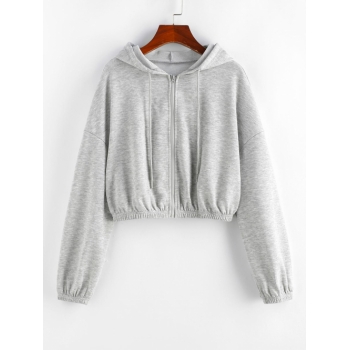 Women Hoodies ZAFUL Drop Shoulder Zip Up Drawstring Hoodie M Gray