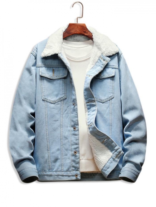 ZAFUL Men's Faux Fur Lined Button Up Denim Jacket Xs Light blue