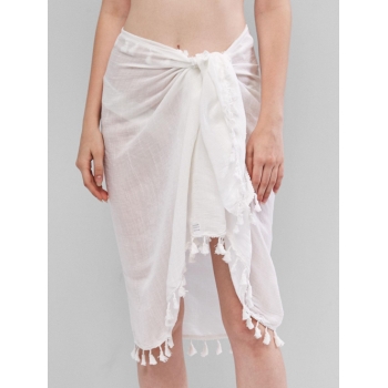 Women Beach Tassels Sarong Cover-up White