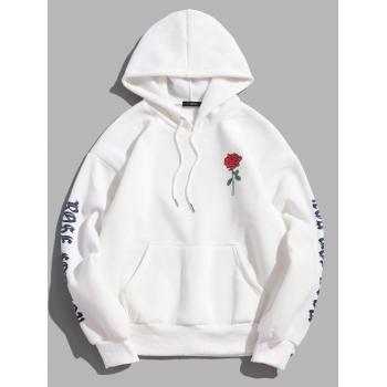 ZAFUL Men's Rose Letter Fleece Kangaroo Pocket Pullover Hoodie 2xl White