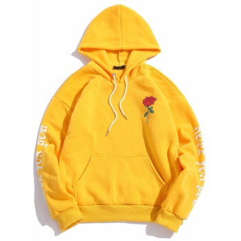 ZAFUL Men's Rose Letter Fleece Kangaroo Pocket Pullover Hoodie M Yellow