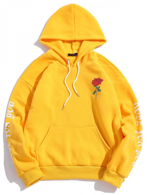 ZAFUL Men's Rose Letter Fleece Kangaroo Pocket Pullover Hoodie M Yellow