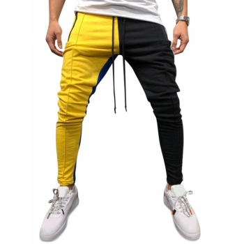 ZAFUL Men's Color Block Pockets Drawstring Slim Fit Track Pants M Yellow