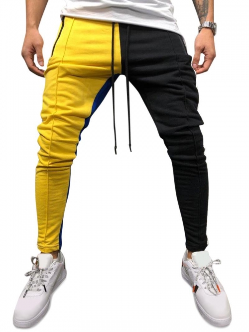 ZAFUL Men's Color Block Pockets Drawstring Slim Fit Track Pants M Yellow