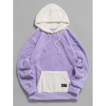 ZAFUL Men's Colorblock Kangaroo Pocket Fluffy Hoodie 2xl Light purple