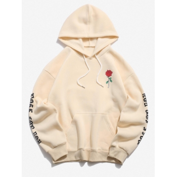 ZAFUL Men's Rose Letter Fleece Kangaroo Pocket Pullover Hoodie L Light yellow