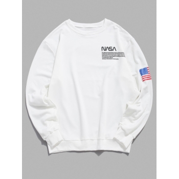 ZAFUL Men's American Flag Letter Print Rib-knit Trim Sweatshirt 2xl White