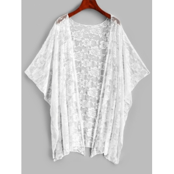 Women Beach Batwing Sleeve Lace Beach Cover Up White