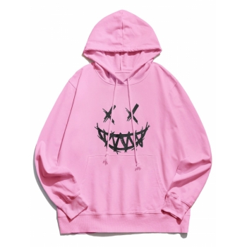 ZAFUL Men's Happy Face Graphic Pouch Pocket Casual Hoodie S Pink