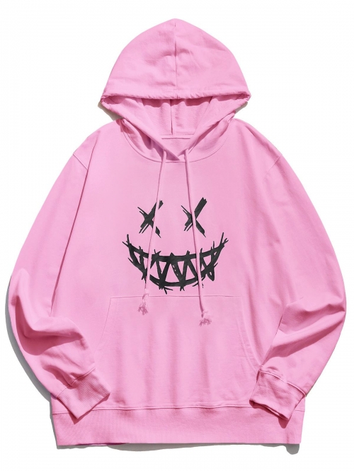 ZAFUL Men's Happy Face Graphic Pouch Pocket Casual Hoodie S Pink