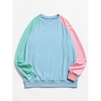 ZAFUL Men's Colorblock Panel Raglan Sleeve Sky Blue Sweatshirt S Deep sky blue