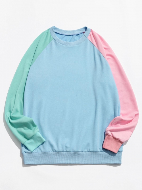 ZAFUL Men's Colorblock Panel Raglan Sleeve Sky Blue Sweatshirt S Deep sky blue