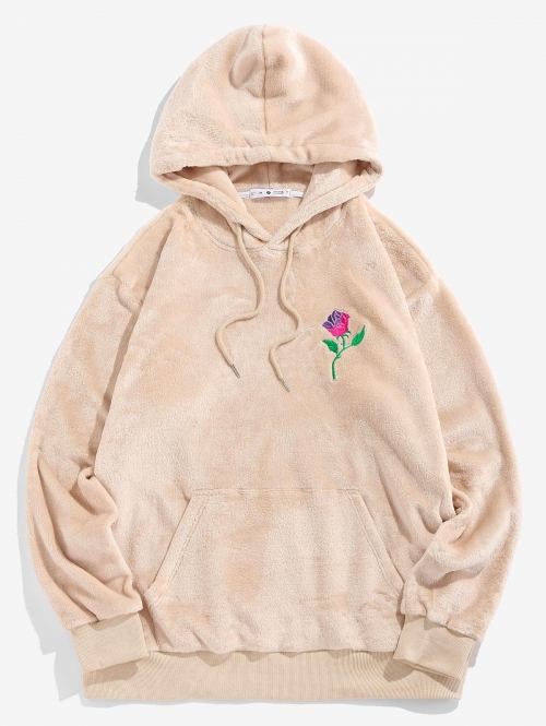 ZAFUL Men's ZAFUL Rose Embroidery Fleece Hoodie L Light yellow