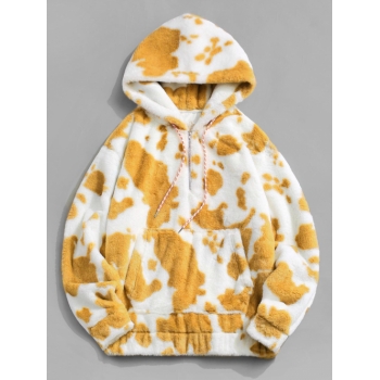 ZAFUL Men's Cow Pattern Fluffy Fleece Half Zipper Hoodie S Yellow