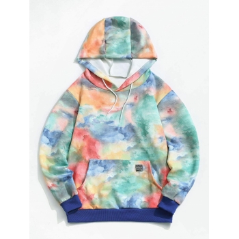 ZAFUL Men's ZAFUL Colorful Tie Dye Print Applique Detail Hoodie 2xl