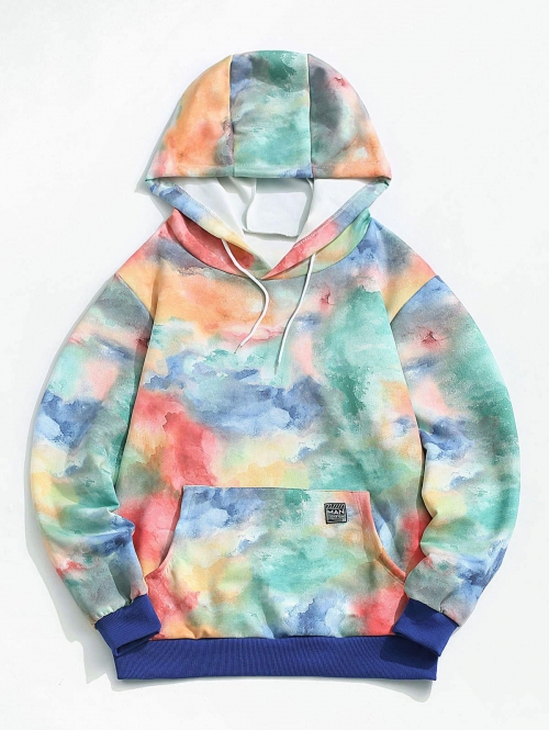 ZAFUL Men's ZAFUL Colorful Tie Dye Print Applique Detail Hoodie 2xl