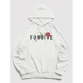 ZAFUL Men's ZAFUL Forgive Rose Pattern Hoodie Xl White