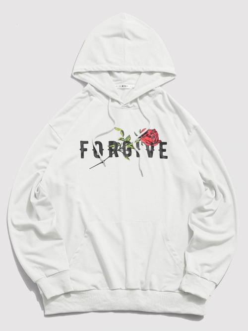 ZAFUL Men's ZAFUL Forgive Rose Pattern Hoodie Xl White