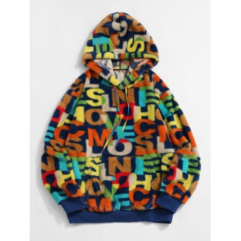 ZAFUL Men's ZAFUL Colorful English Letter Pattern Pullover Fluffy Hoodie 2xl