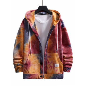 ZAFUL Men's Tie Dye Drop Shoulder Hooded Jacket 4xl Red