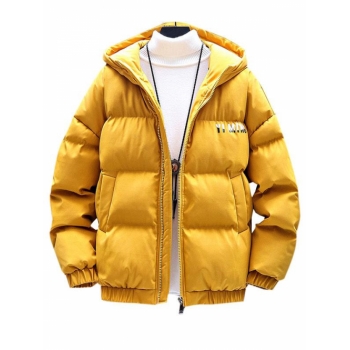 ZAFUL Men's Zip Up Letter Graphic Pockets Puffer Coat L Yellow