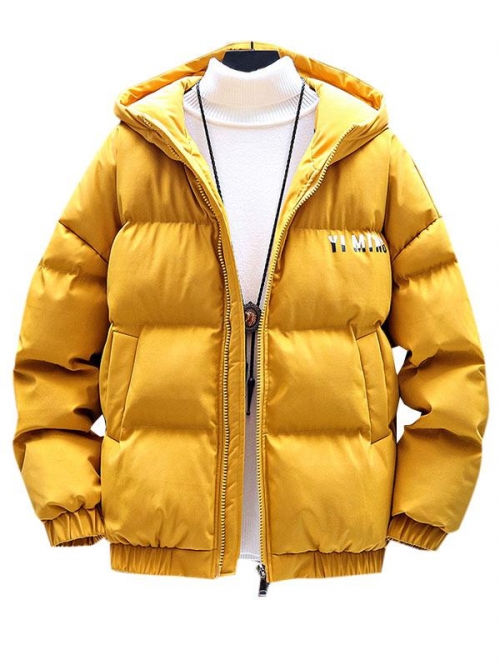 ZAFUL Men's Zip Up Letter Graphic Pockets Puffer Coat L Yellow