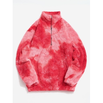 ZAFUL Men's Half Zip Colorful Faux Fur Fluffy Sweatshirt M Red