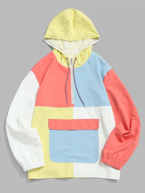 ZAFUL Men's Colorblock Panel Half Zipper Windbreaker Hoodie 2xl Yellow