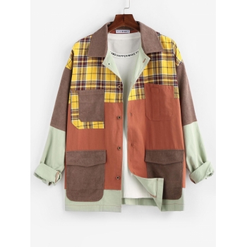 ZAFUL Men's ZAFUL Plaid Pocket Patchwork Colorblock Panel Shirt Jacket S