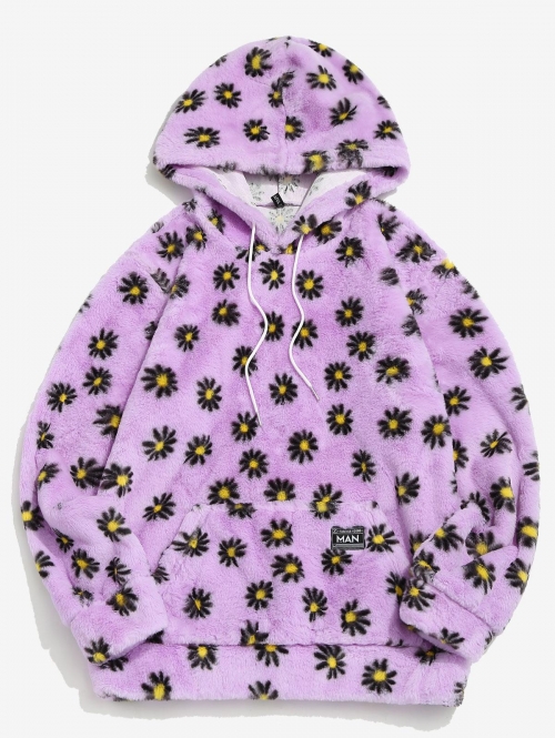 ZAFUL Men's Fluffy Daisy Pattern Hoodie Xl Light purple