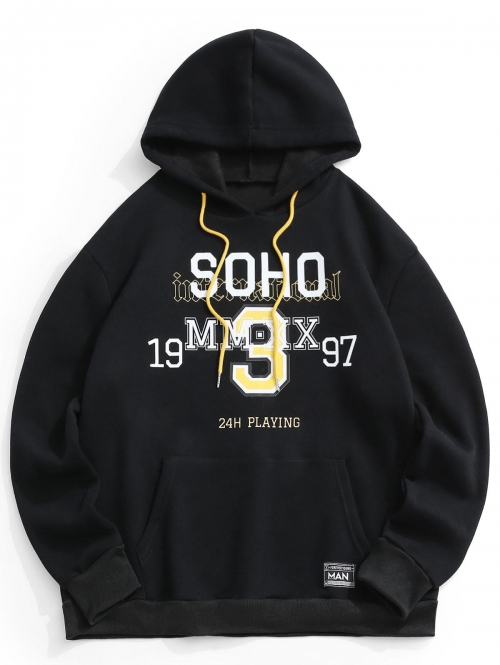 ZAFUL Men's Soho Letter Graphic Fleece Lined Hoodie 2xl Black