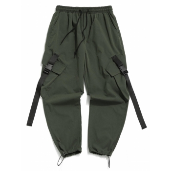 ZAFUL Men's Buckle Strap Multi-pocket Toggle Cuff Cargo Techwear Pants 2xl Jungle green