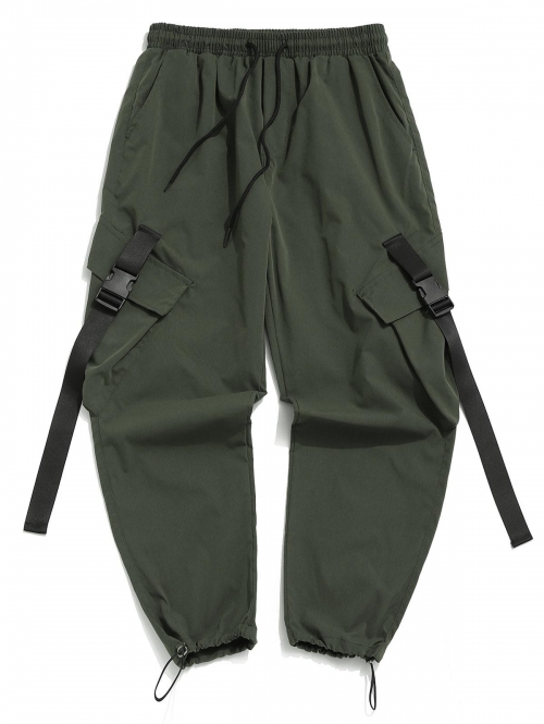 ZAFUL Men's Buckle Strap Multi-pocket Toggle Cuff Cargo Techwear Pants 2xl Jungle green