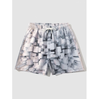 ZAFUL Men's Cubist Geometric 3D Pattern Shorts 2xl Blue gray