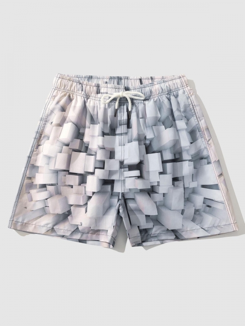 ZAFUL Men's Cubist Geometric 3D Pattern Shorts 2xl Blue gray