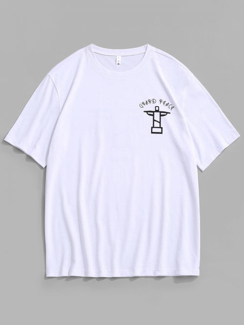 Letter Graphic Short Sleeve T-shirt 2xl White