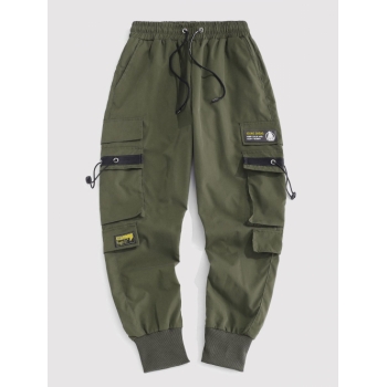 ZAFUL Men's Streetwear Letter Patched Cargo Techwear Pants Xs Deep green