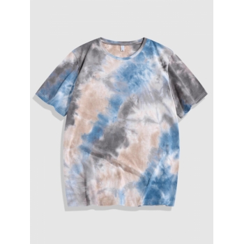 ZAFUL Rose Flower Embroidered Tie Dye Print T-shirt S Light blue