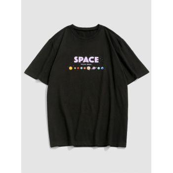 ZAFUL Space Planets Print T-shirt S Black