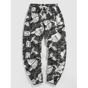 ZAFUL Men's ZAFUL Y2K Aesthetic Newspaper Patchwork Print Sports Pants Xl Black