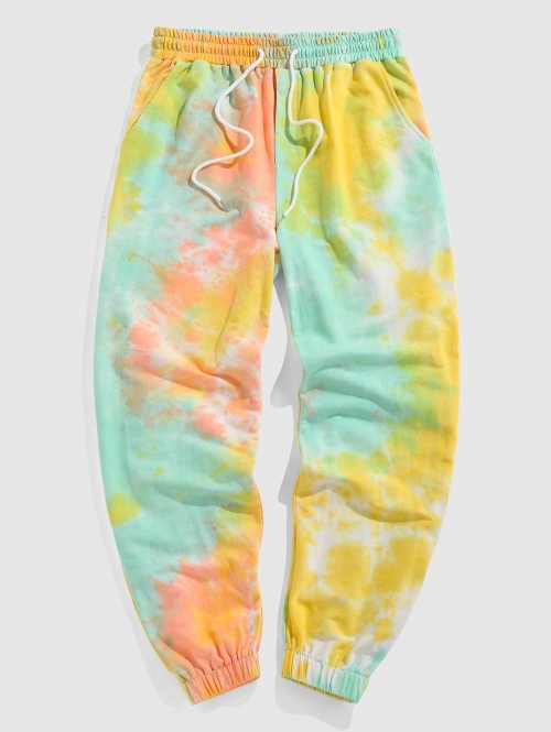 ZAFUL Men's ZAFUL Tie Dye Print Drawstring Sports Sweatpants S Orange