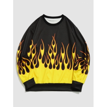 ZAFUL Men's ZAFUL Streetwear Contrast Flame Print Pullover Sweatshirt S Yellow