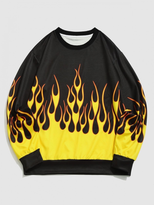 ZAFUL Men's ZAFUL Streetwear Contrast Flame Print Pullover Sweatshirt S Yellow