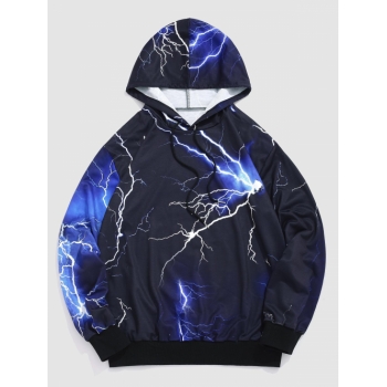 ZAFUL Men's Allover Lightning Print Drawstring Streetwear Y2K Aesthetic Hoodie M Black