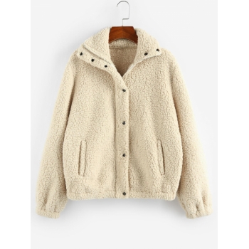 ZAFUL Plain Pocket Teddy Coat L Light coffee