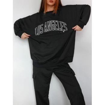 Women Hoodies Boyfriend LOS ANGELES Graphic Sweatshirt L Black