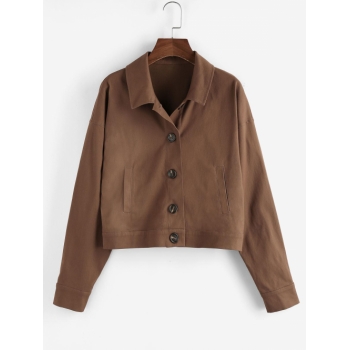 ZAFUL Drop Shoulder Button Up Plain Jacket S Deep coffee