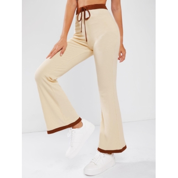 ZAFUL Colorblock Ribbed Drawstring Flare Pants Xl Light coffee